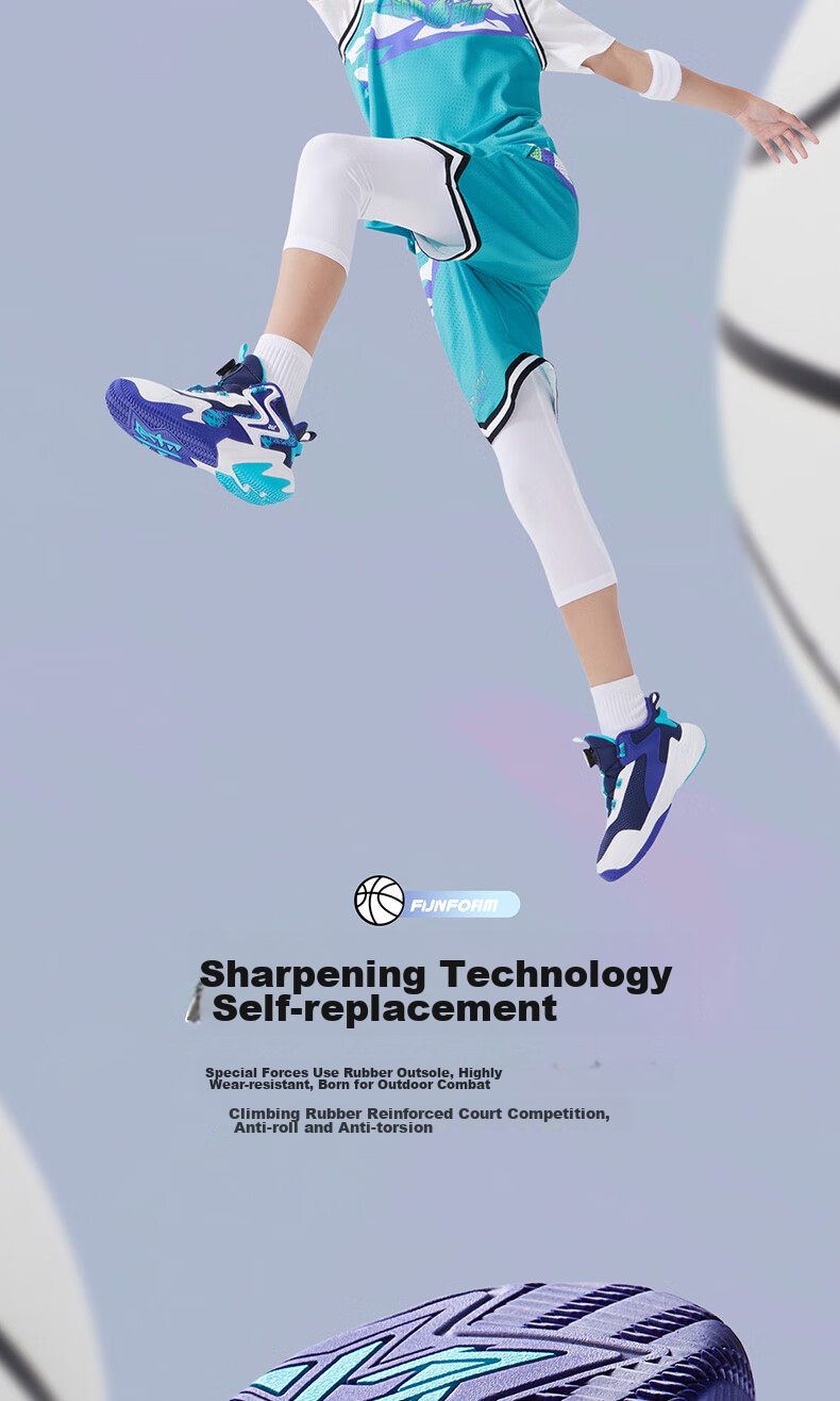 361° Children's Sports Shoes, All-Season Youth Basketball Shoes with Durable Rotating Buckle, Blue, Size 40 4