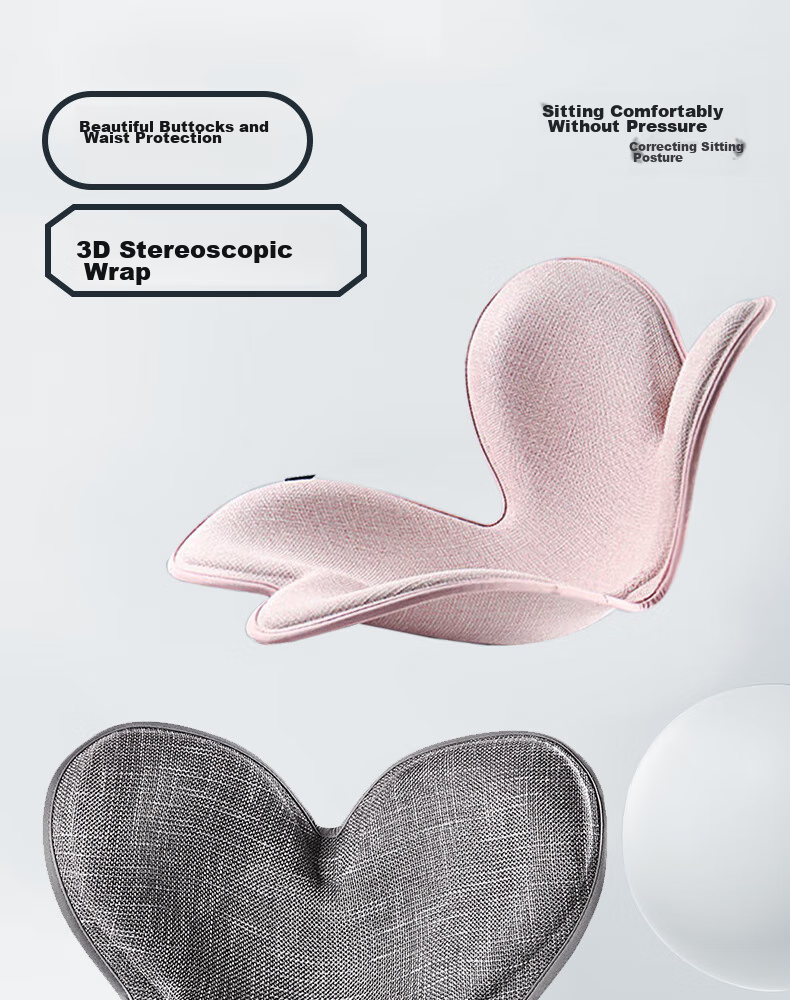 Ali Japanese Petal Lumbar Support Cushion, Office Back Pain Relief, Buttocks Shaping, Integrated Seat Cushion for Posture Correction, Light Pink 1