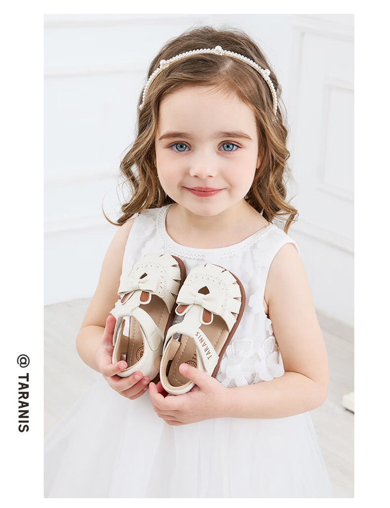 TARANIS Summer Kids Mary Jane Sandals Closed Toe Anti-Kick Toddler Soft Sole Functional Shoes Off-White Size 26 6
