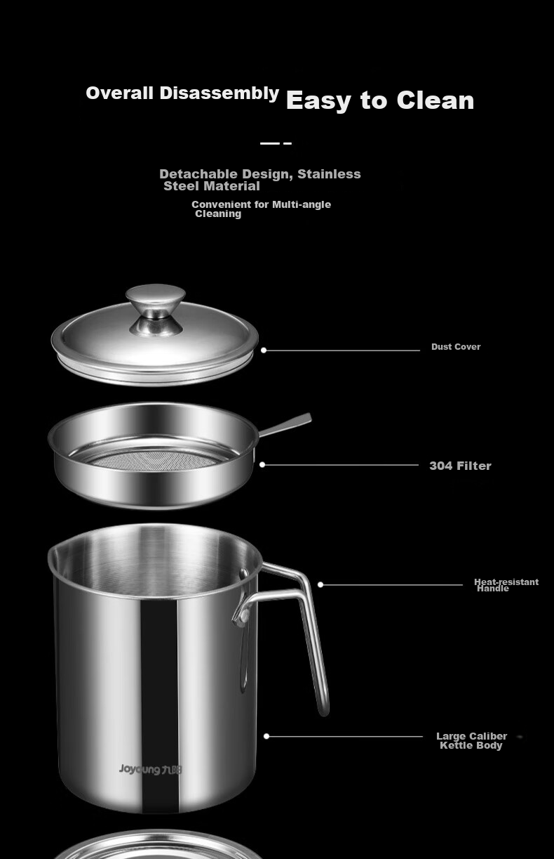 Joyoung Oil Dispenser, 304 Stainless Steel, Household Oil Strainer, Oil Storage Bottle, Kitchen Essential Tool, 1.8L 18