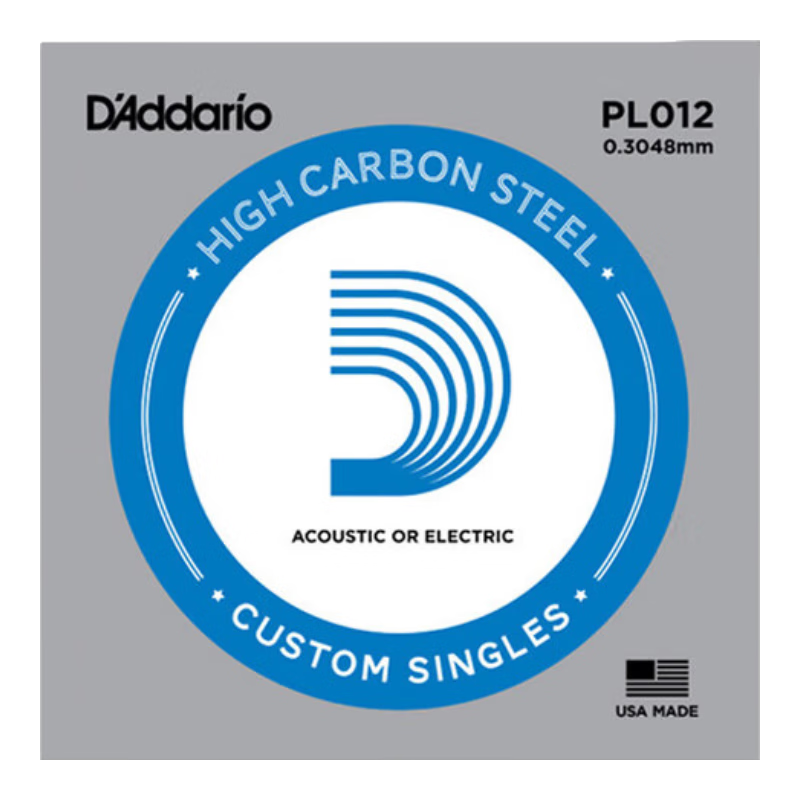 D'Addario PL012 Carbon Steel Acoustic Guitar Strings, Universal for Electric And Acoustic Guitars, Single String, 1 Pack