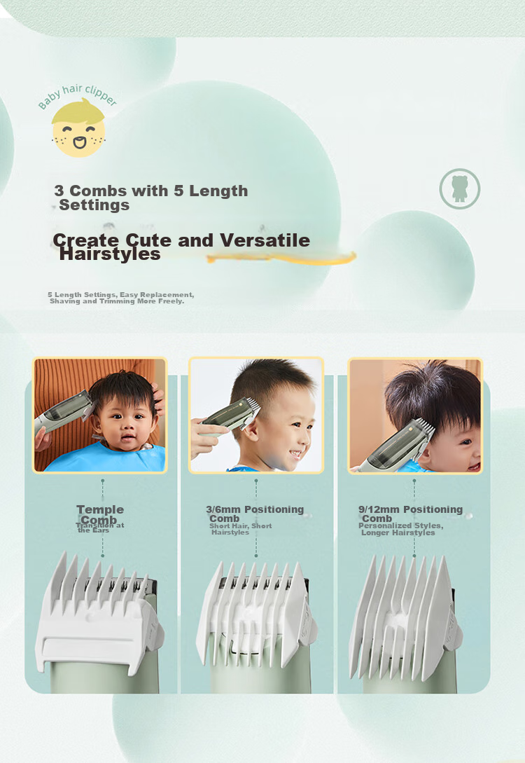 Bear Professional Baby Hair Clipper, Children's Electric Trimmer with Low Noise, Long Battery Life, Automatic Hair Suction, Fully Washable P05G1 15