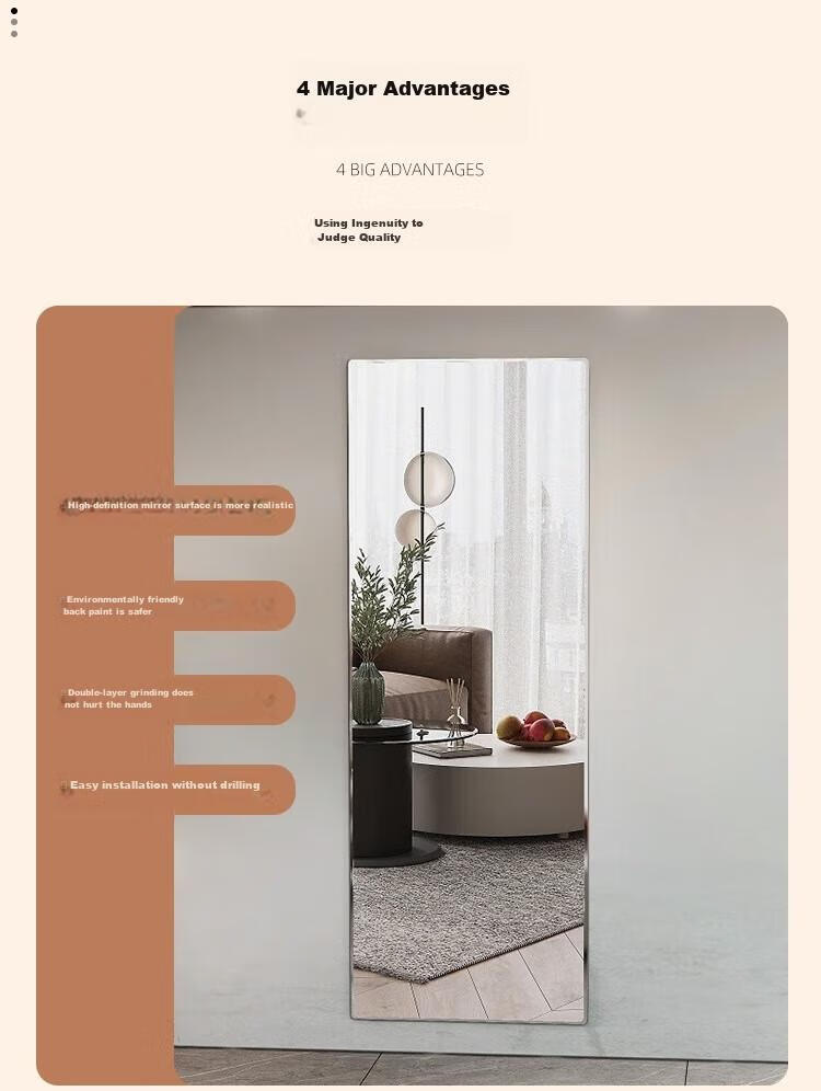 Anerya Full-Length Mirror, Frameless, Adhesive Wall-Mounted, for Bedroom And Living Room, Dressing Mirror, Home And Dormitory Use, Shatterproof Mirror, 50*150 Cm 4
