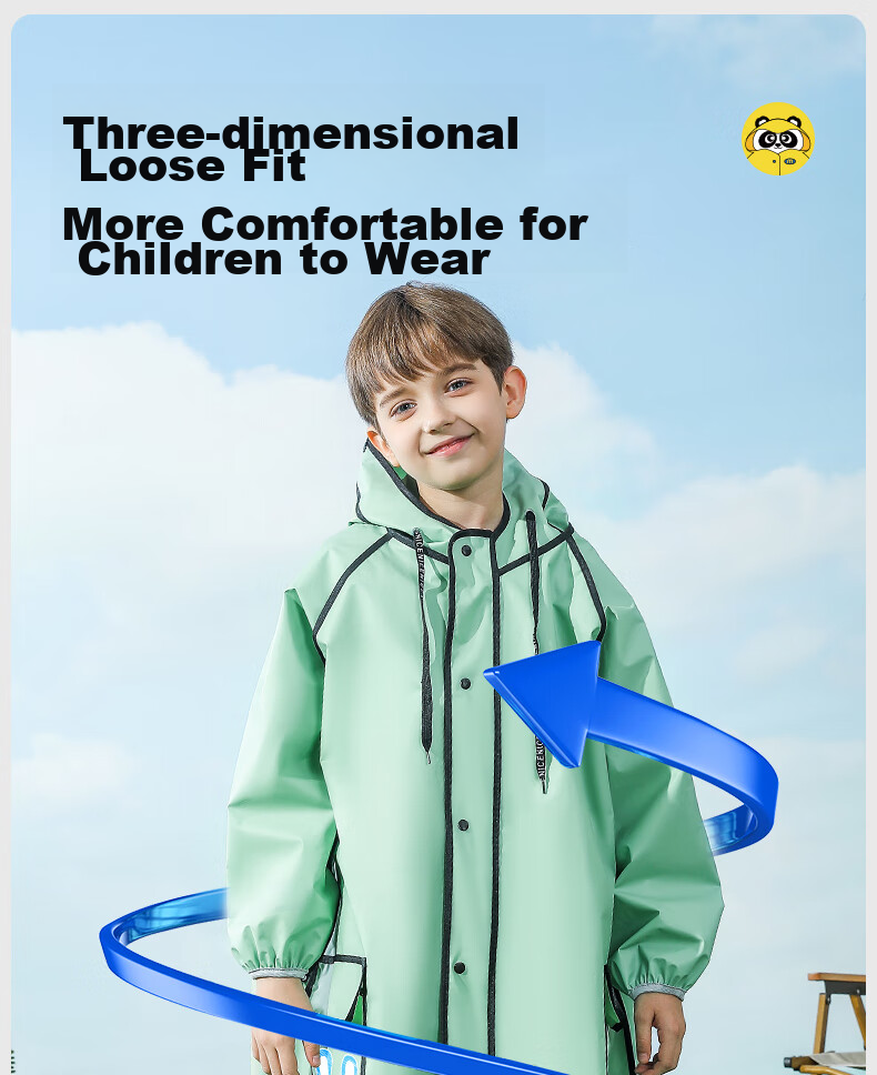Moremerry Children's Raincoat for Boys And Girls with Backpack Space, Full-Body Waterproof Poncho for School-Age Kids, Pine Green Elephant Pattern, XL Size 5