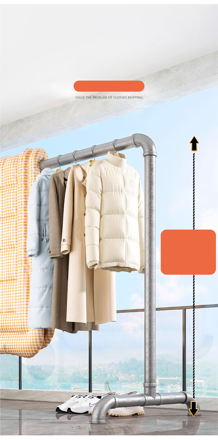 Annafu Floor Clothes Rack Coat Rack Bedroom Clothes Hanger Thickened Drying Rack YJ53 Length 1.6m Height 1.8m 6