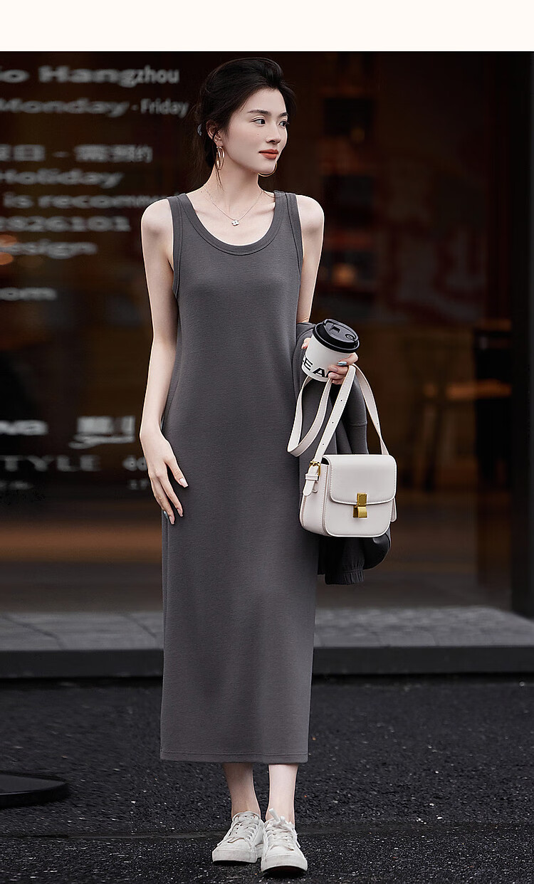 Dme [Laoqian Lazy Knit Set], Autumn Loose Shoulder Relaxed Top U-Neck Vest Dress Two-Piece Set for Wome 12