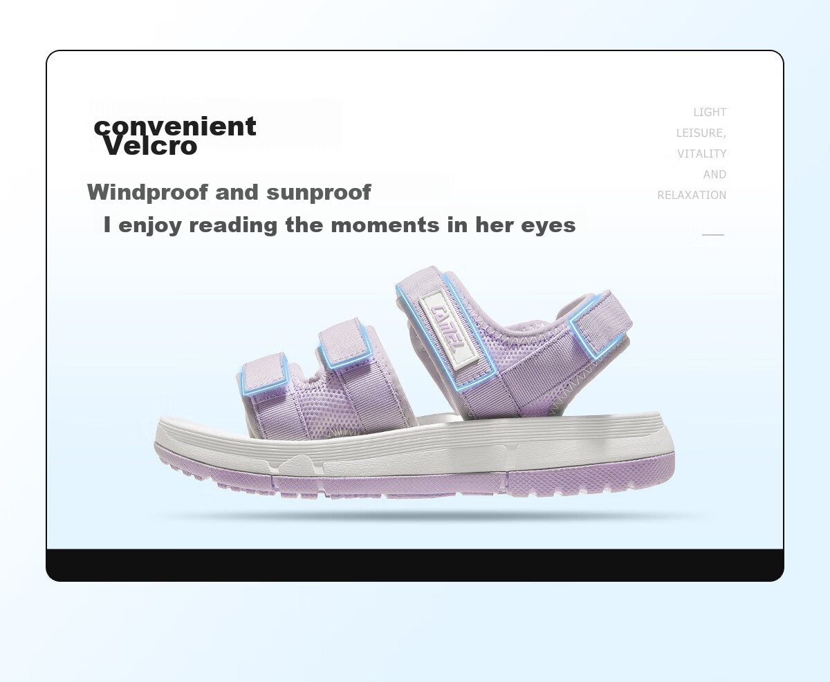 CAMEL Velcro Contrast Color Beach Sandals, Women's Sports Casual Shoes, K24B16L2010, Lavender Purple, Size 38 42