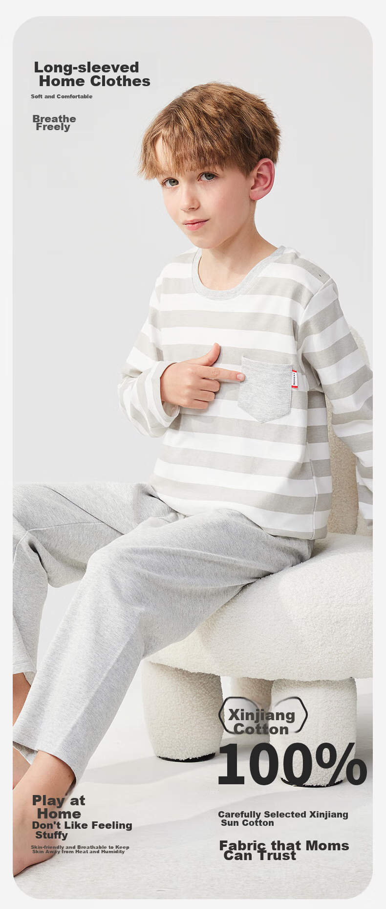 MiiOW Children's Pajamas for Boys, Spring And Autumn Style, Pure Cotton, Long-Sleeve Sleepwear Set for Kids And Teens, Star Fox Design, Size 150 1