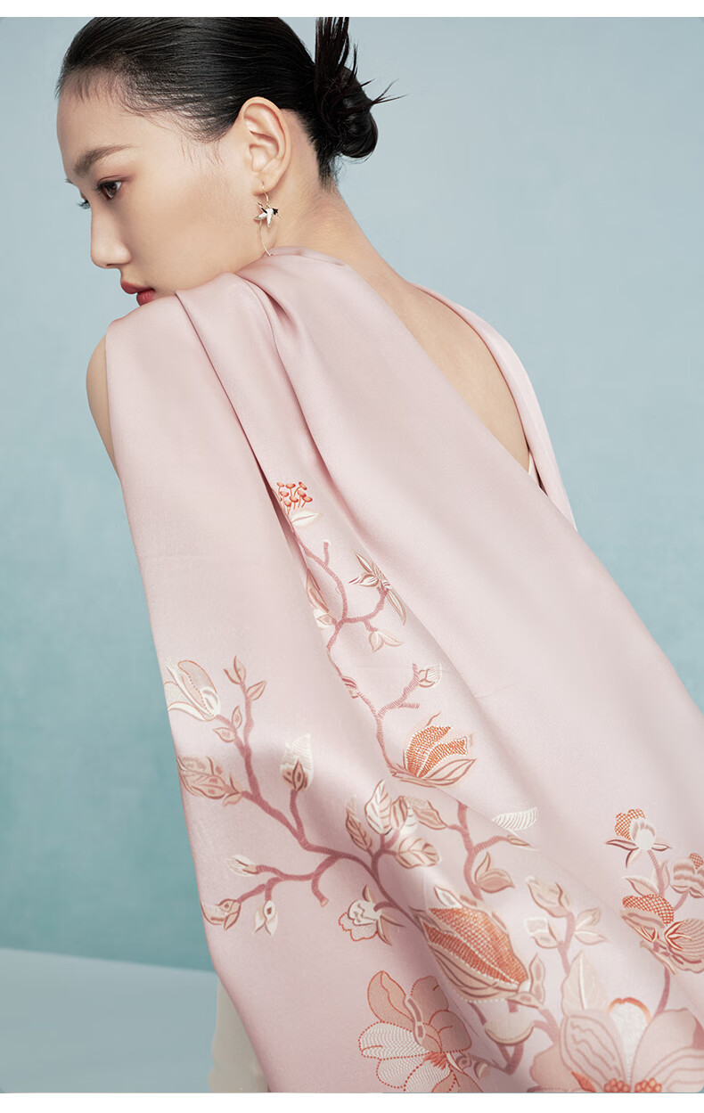 Wanshili Silk Scarf, Mulberry Silk Long Shawl, Outer Wrap, Gift for Elders, Mid-Autumn Festival Present, Silk Scarf Gift Box, Orchid Desig 9