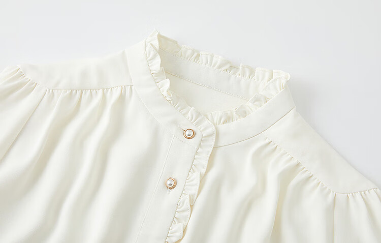 Dme [Ruched Shiny Blouse] Spring And Autumn French Style Women's Elegant Ruffle Stand Collar Pleated Blouse Women's Top 11