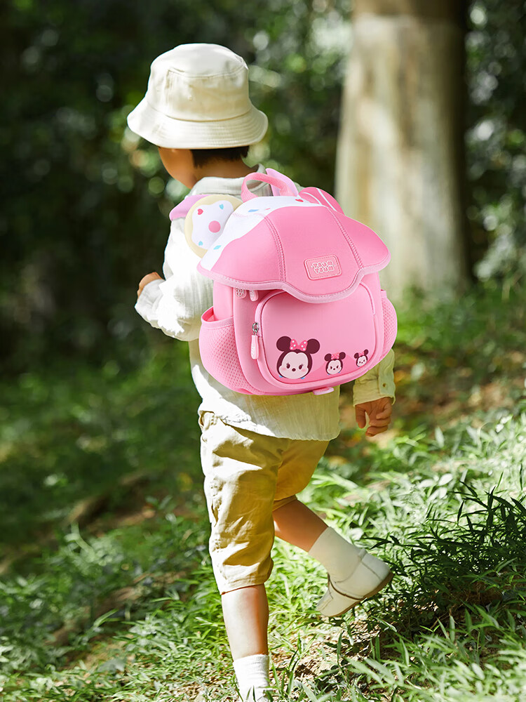 Disney Kindergarten Backpack for Boys And Girls, Cute Double Shoulder Bag for Junior And Senior Classes, Anti-Lost Design, St80246 Rose Red 2