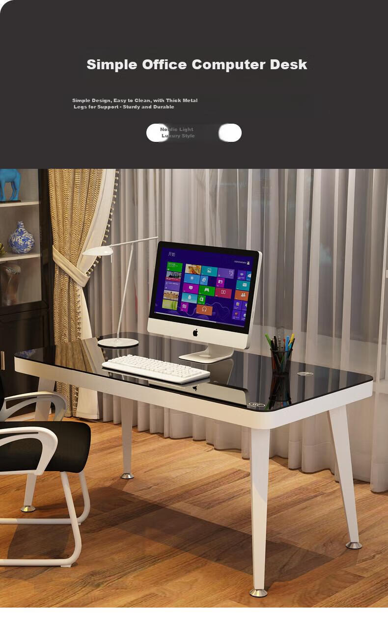Fanshe Tempered Glass Computer Desk, Glass Desktop Workstation, Thickened Nordic Minimalist Office Desk 2