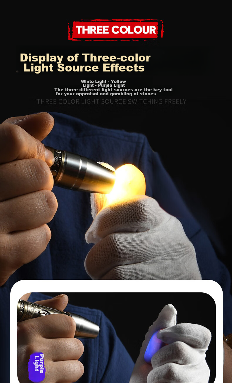 SHENYU Jade Flashlight, High Brightness, for Jade Appraisal, Specialized 365nm UV Light, Three-Color Light Source, for Amber And Jewelry Inspectio 5