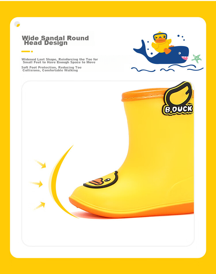 B.Duck Children's Rain Boots, Fashionable Waterproof Shoes for Boys And Girls, Baby Water Shoes, Elementary School Students, 5955 Blue, Size 26 8