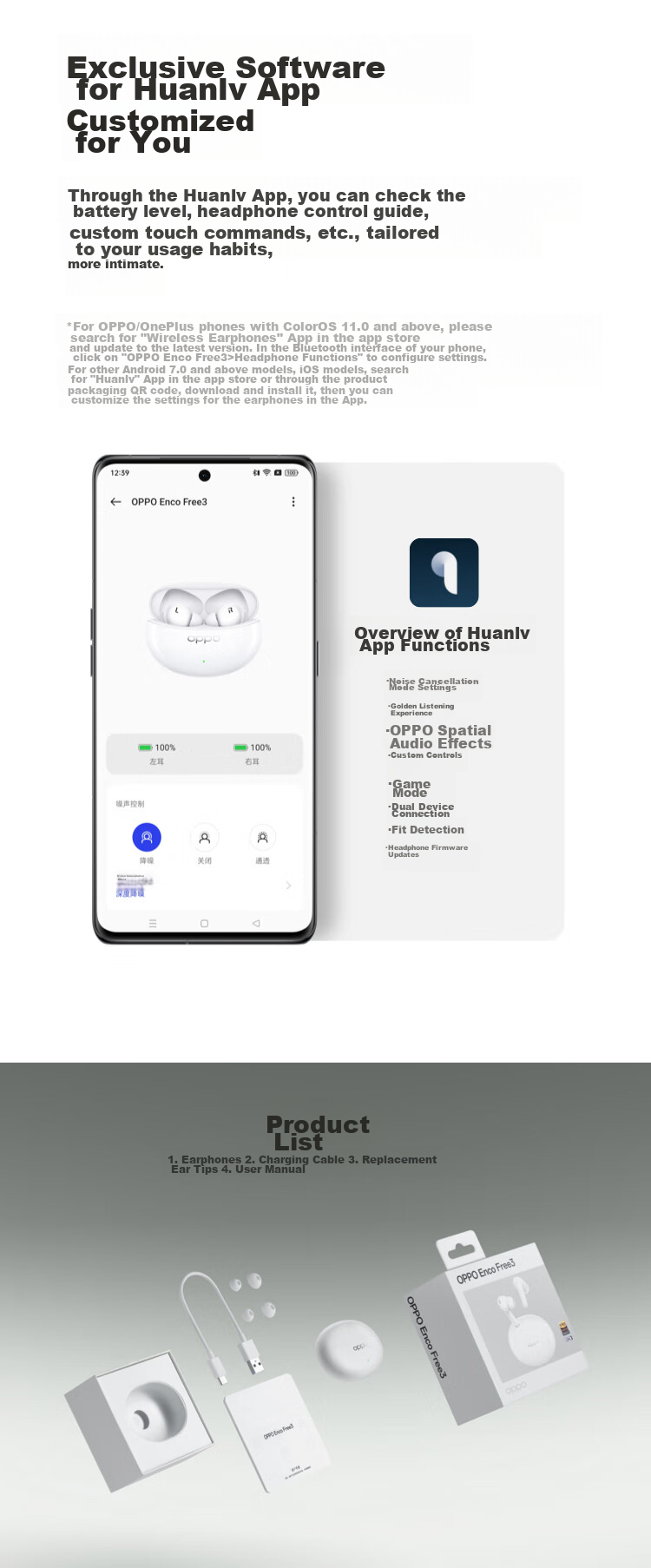 OPPO Enco Free3 True Wireless Active Noise-Cancelling Bluetooth In-Ear Headphones for Music, Sports, Gaming, And Running, Compatible with Apple, Huawei, Xiaomi Phones, Bamboo Gree 8