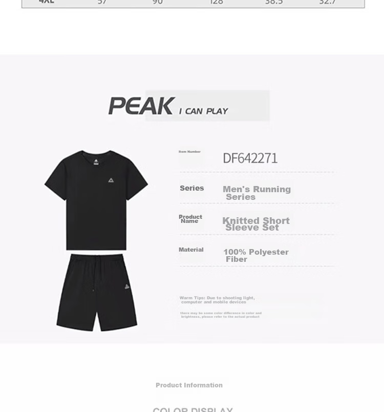 PEAK Sports Outfit Set for Men, Short-Sleeve Shorts, Summer Breathable Quick-Dry T-Shirt, Men's Running Casual Fitness Wear, Training Morning Jogging 14