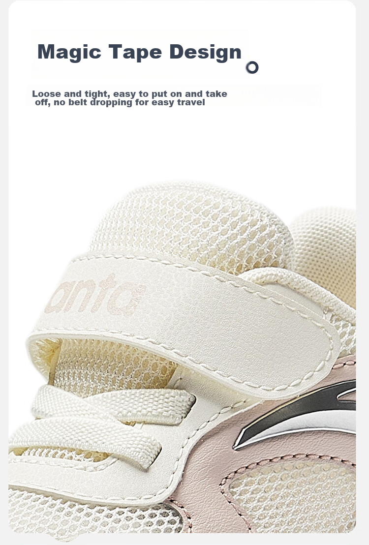 Anta Kids Autumn Sports Shoes Girls Baby Velcro Non-slip Walking Casual Shoes A12430003H 8