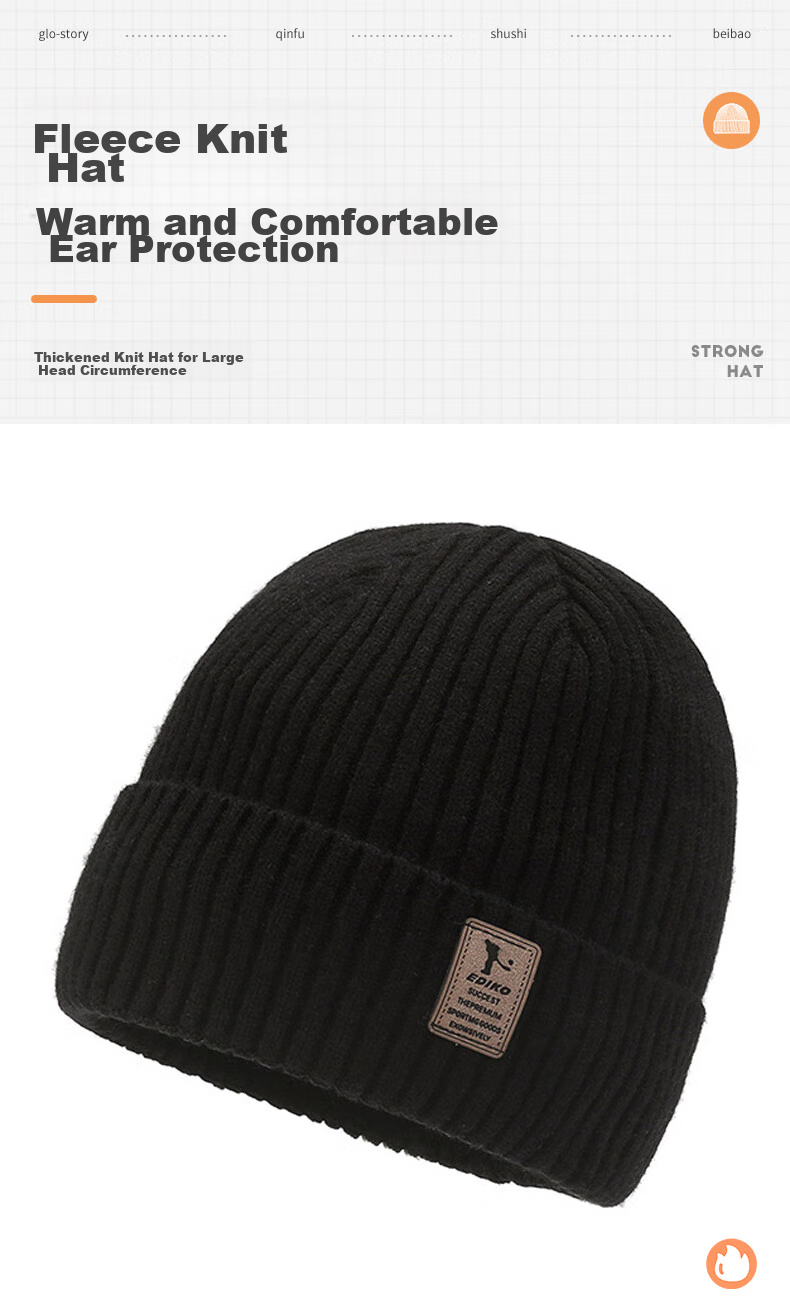 GLO-STORY Winter Knitted Hat for Men And Women with Fleece Lining, Warm Neck Gaiter, Thickened Wool Hat with Ear Protection, Cold-Proof Gray Cap 1