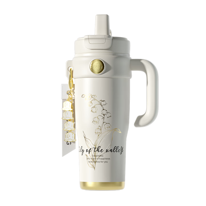 Fuguang Giant Straw Insulated Ice Cup, Large Capacity Water Bottle for Female Students, 316L Stainless Steel Tea Mug, 1260ML