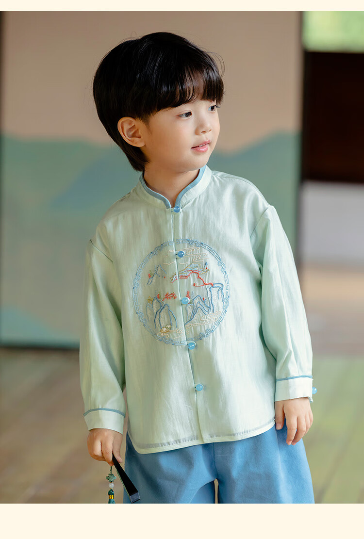 Menghu Qianshan Hanfu Boys' Spring And Autumn New Style Children's Tang Suit Chinese-Style Boys' Performance Costume Blue Top Size 90 13
