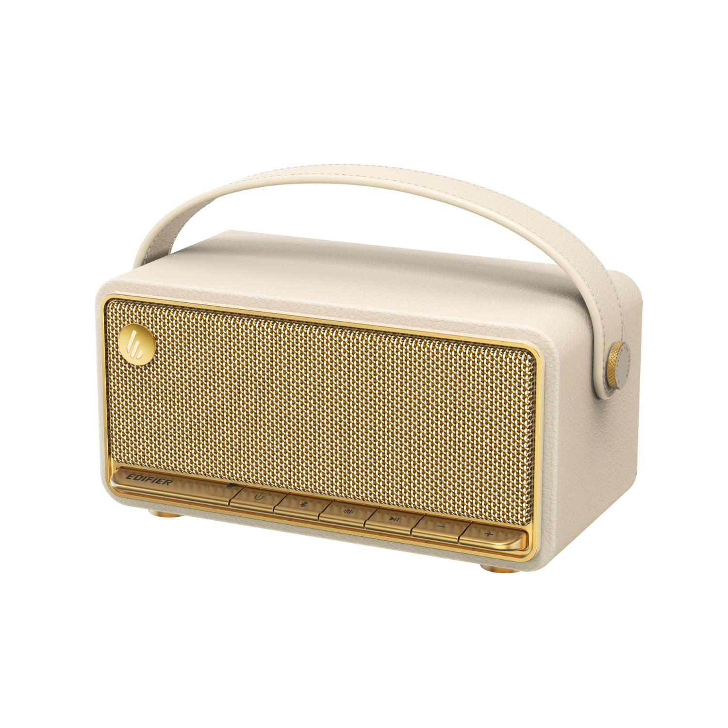 EDIFIER M285 Retro Portable Bluetooth Speaker with Leather Handle, Handheld Speaker for Home And Outdoor Use, Long Battery Life, Gold Standard Certified, Mother-Of White, Graduation Gift