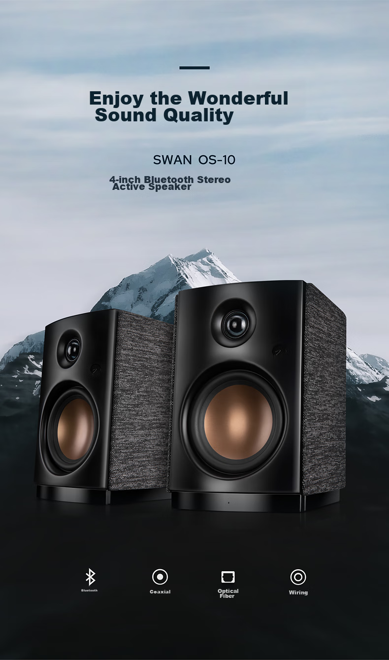 HiVi OS-10 Active Speakers, Bluetooth Stereo Computer And TV Speaker with Bookshelf Design, Supports Bluetooth, Coaxial, Optical, And Wired Inputs 1