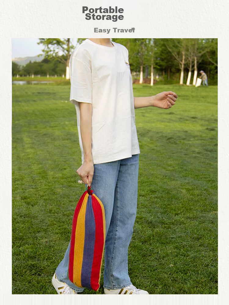 Yonglebao Double-Person Crescent-Shaped Anti-Rollover Hammock, Outdoor Camping Thickened And Widened Canvas Hammock with Curved Wood, Rainbow Color, 2-Piece Set 5