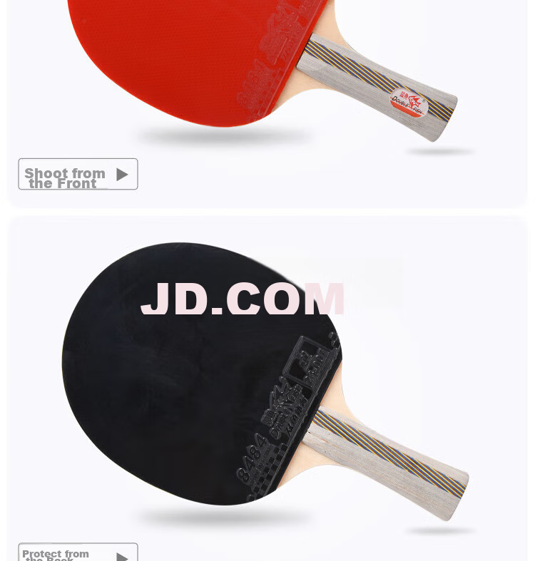 DOUBLE FISH Table Tennis Racket Set, Horizontal Grip Double Rackets, 4D Four-Star Entertainment Training Rackets, 2 Pieces with 10 Balls Included 3