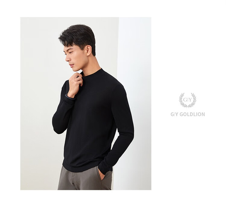 Goldlion Men's Wool Sweater, Spring And Autumn New Style, Simple Solid Color Knitted Inner Layer Top WLR0739-LK103, Navy Blue, M00 14