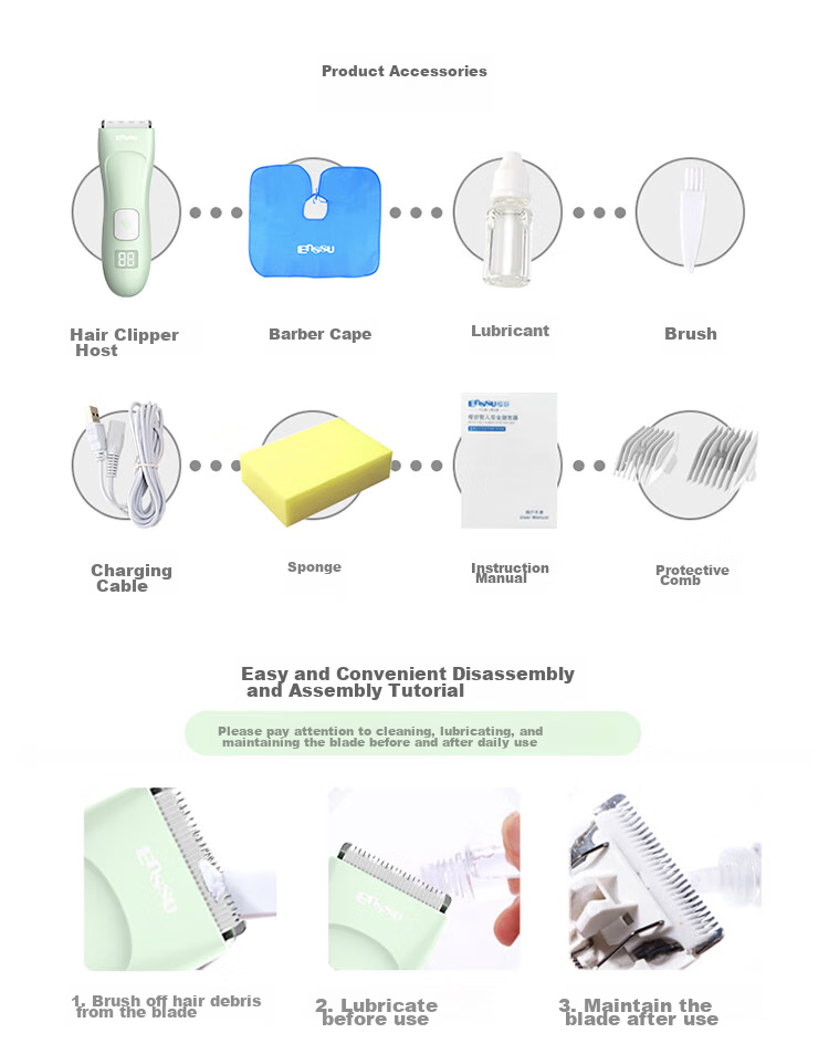 Enssu Baby Hair Clipper, Digital Display Low Noise Quiet Waterproof Children's Hair Trimmer Electric Shaver ES930A 11