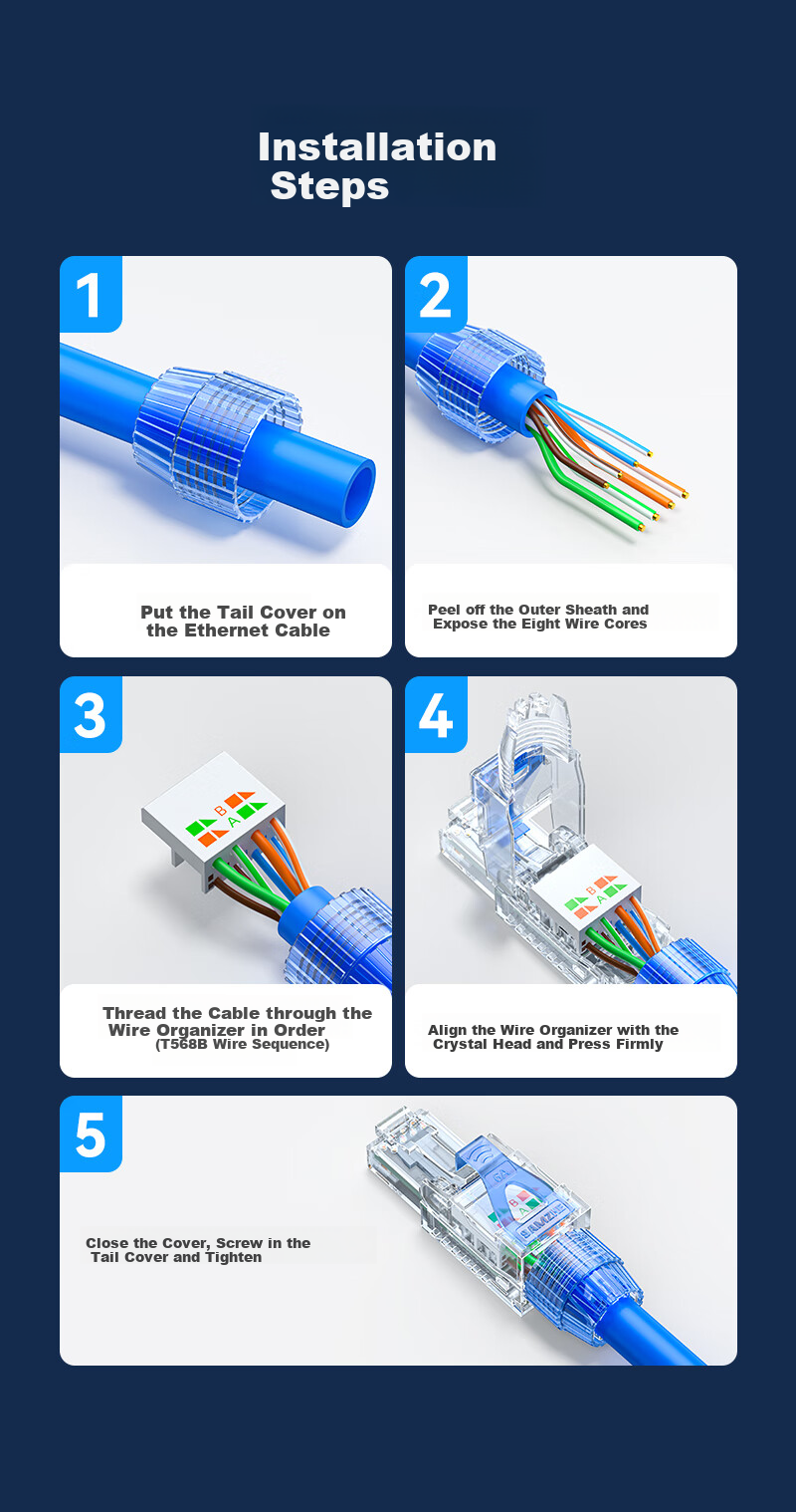 SAMZHE Cat6 Toolless Crystal Head, Gigabit Cat6 No-Tool Network Cable Connector, Engineering Grade Category 6 8P8C Tool-Free RJ45 Computer Network Connector, Single Pack MDL61 10