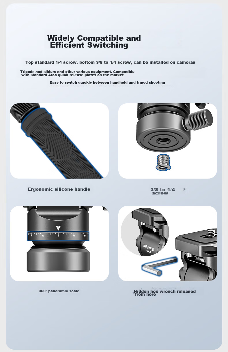 NEEWER Aluminum Alloy Tripod with Hydraulic Damping Ball Head, Leveling Base, Bowl Head, Arm Handle, Quick Release Plate, Panoramic Photography And Videography Camera Mirrorless Camera Stand GM27 5