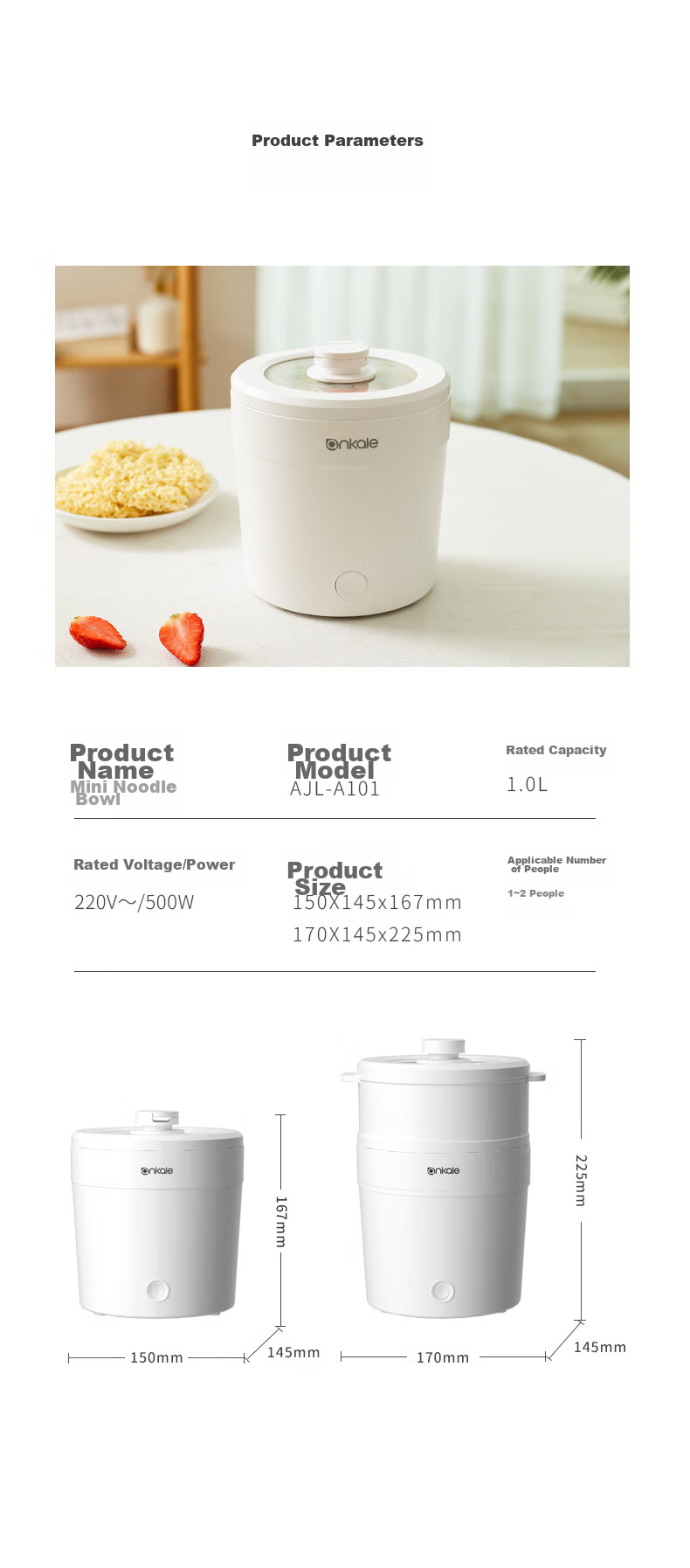 Ankale Multifunctional Pot Electric Cooking Pot 1L for Student Dormitory 1-2 People Mini Hot Pot Noodle Pot Non-Stick Anti-Boil Stir-Fry Steaming Frying Cooking Pot AJL-A101 with Steamer Basket 14