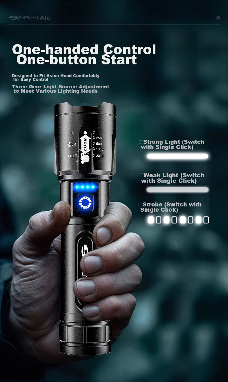 SHENYU Flashlight with High Brightness, Zoomable Lens, Rechargeable Battery, Long-Lasting Power, Outdoor Survival, Long-Range Beam, Military-Grade Ultra-Bright, Home Emergency Use 14