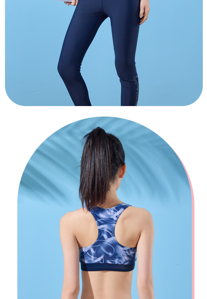 Li-Ning Women's Two-Piece Swimsuit with Long Sleeves And Pants, Conservative Surfing Suit, Beach Sun Protection Hot Spring Swimwear 518, Blue-Gray, L 16