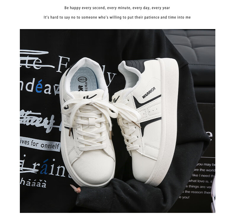 Warrior Women's White Sneakers 2026 Spring New Leather Thick Sole Platform Canvas Casual Sports Shoes 3