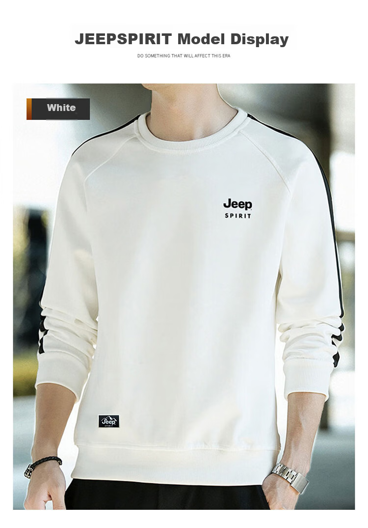 JEEP SPIRIT Men's Sweatshirt, Spring Round Neck Top, Casual T-Shirt, Black, 2XL 14