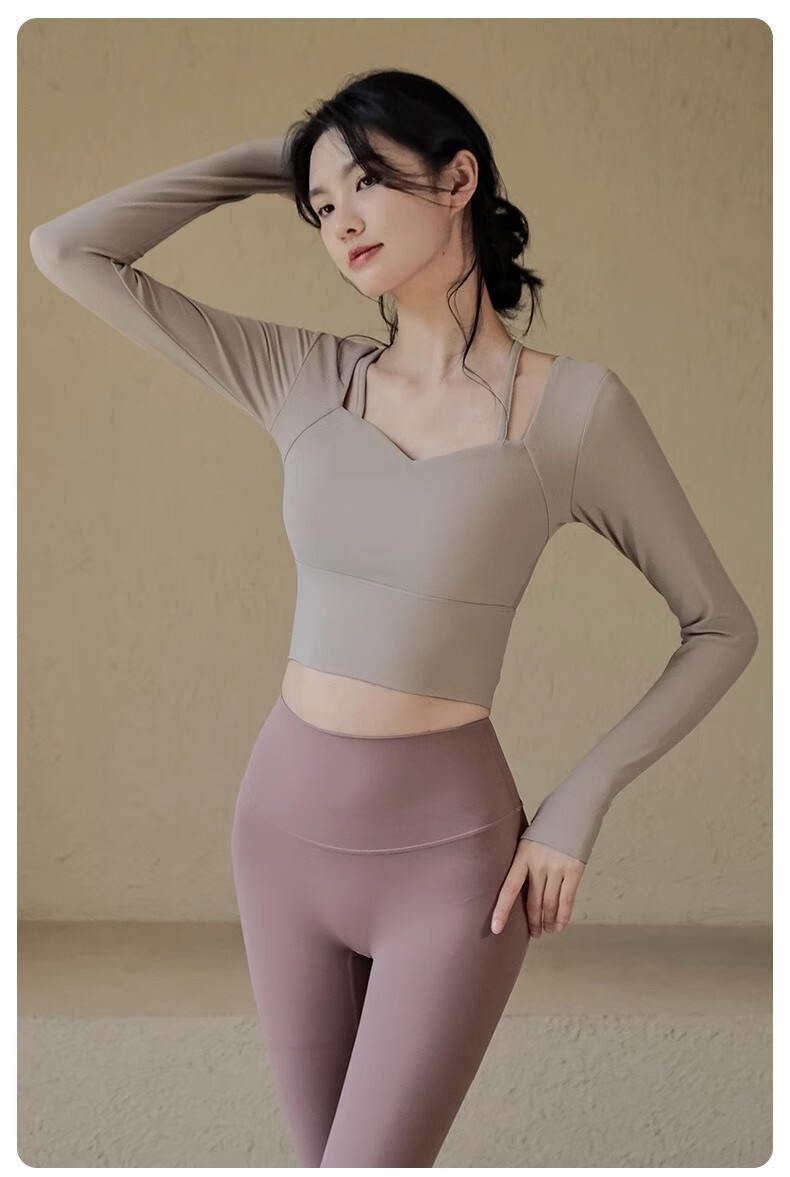 ACKDCS Women's Yoga Top Spring Summer Waist-Slimming Sports Tennis Cycling Pilates Long Sleeve Fitness Shirt with Chest Pad 17