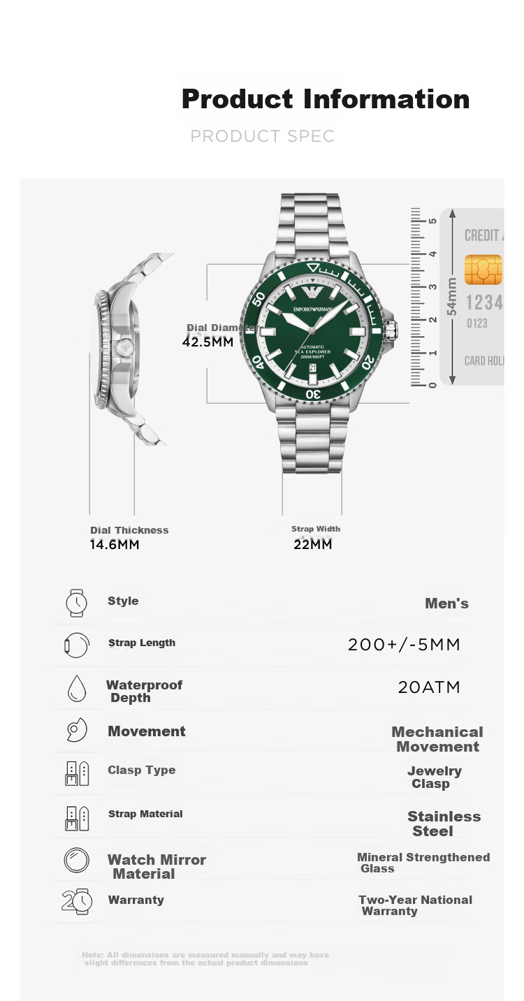 EMPORIO ARMANI, Zeng Shunxi's Same Style, Water Ghost Series Men's Mechanical Watch, Birthday Gift for Boyfriend, AR60080 3