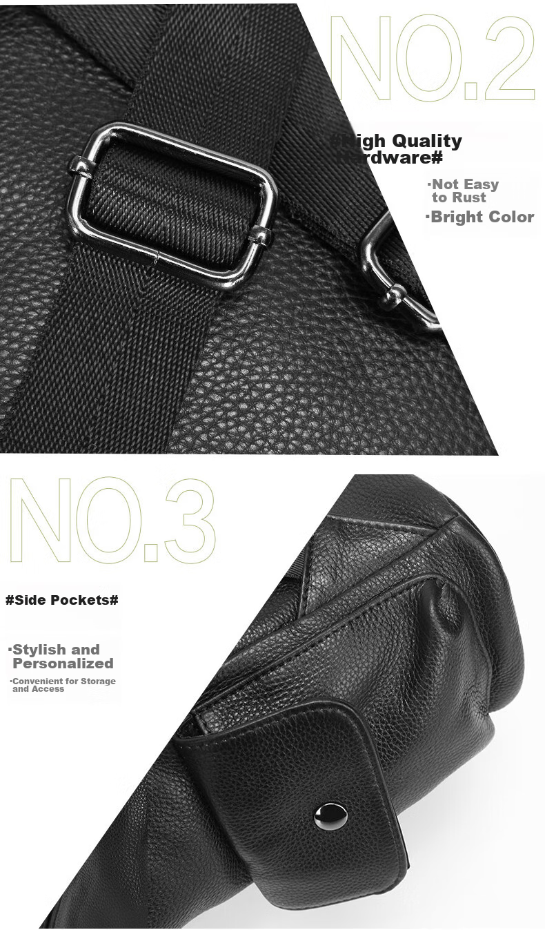 Herder Men's Backpack, Top-Grain Leather, Business Large Capacity, Trendy Casual Multifunctional Schoolbag, Travel Laptop Bag 8