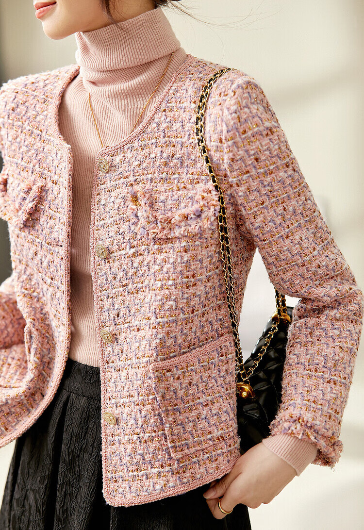 Sentubila Luxury Elegant Little Chanel Style Short Jacket for Women Spring Autumn High-end Youthful Pink Quilted L 6