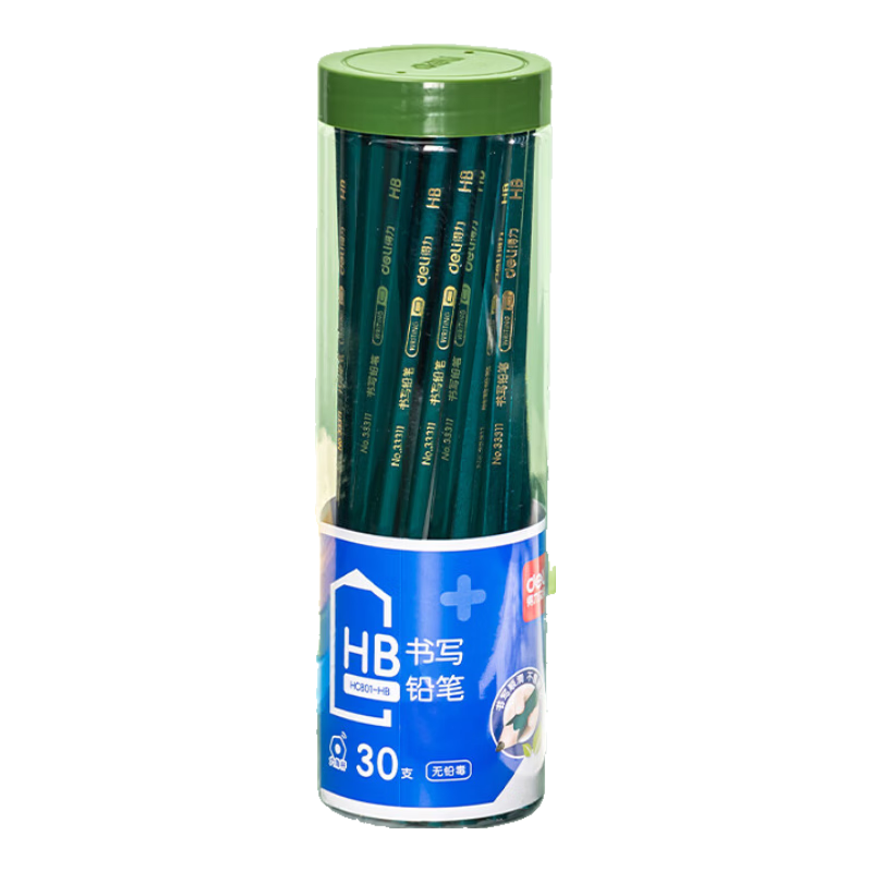 Deli 30 HB Green Barrel Pencils, Hexagonal Shaft, Student Exam Drawing Pencils, Durable for Doodling, Non-Breaking Writing Pencils, HC801-HB School Supplies for Students