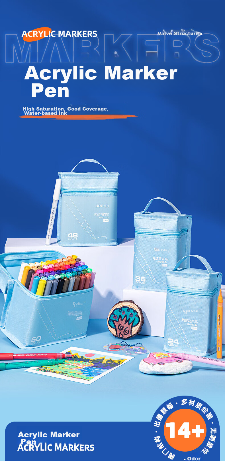 Deli [Back to School Stationery] 36-Color Acrylic Markers, Single-Tip Triangular Barrel, Waterproof Drawing Graffiti Coloring Watercolor Pens, Markers for Hand-Drawn Sketches, Common Student Model HM331-36 Art Educatio 1