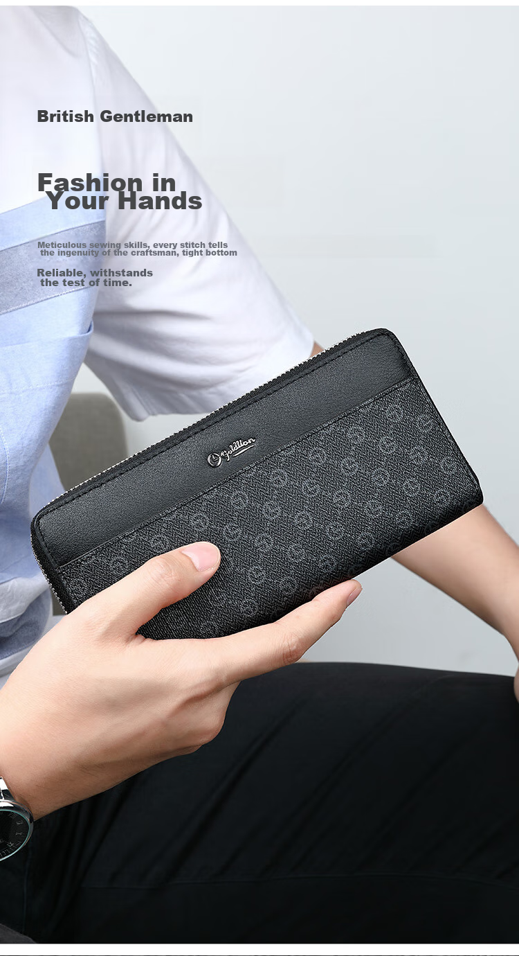 Goldlion Men's Clutch, PVC Handbag Gift Box, Stylish Multifunctional Wallet for Men, Birthday Gift 5