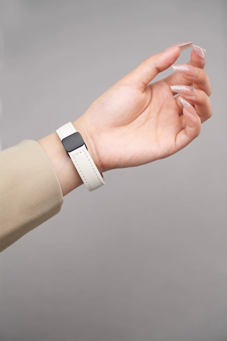 CHENSONG Compatible NFC Strap for Xiaomi Band 8/9/10/11, Unisex Smart Fitness Tracker Foldable Magnetic Buckle Plain Leather Strap, Milk White 17