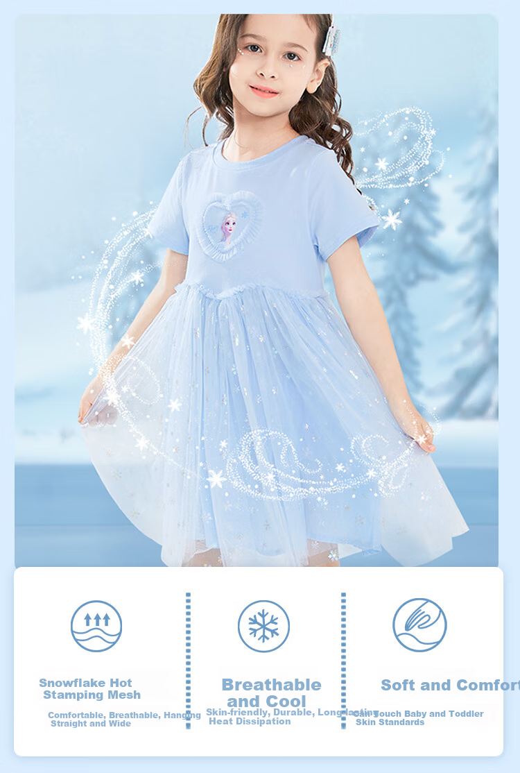 Disney Girls' Dress, Elsa Frozen Princess Dress, Summer Mesh Skirt, Lightweight, Stylish for Girls, RZ0135 Blue 140 1