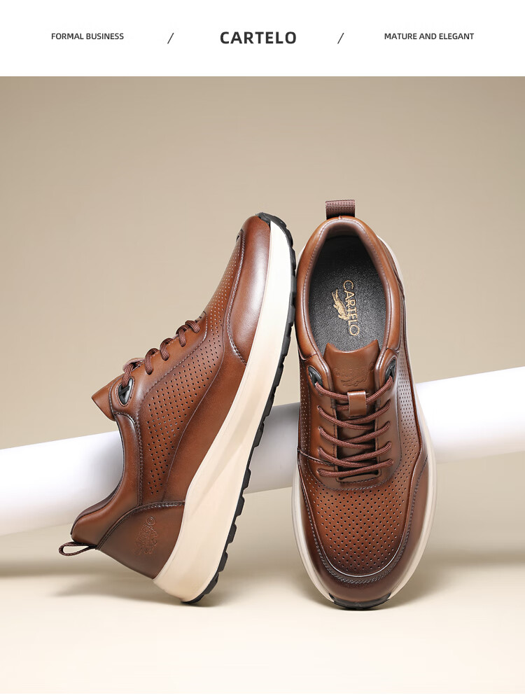 CARTELO Genuine Leather Men's Shoes, Business Casual Sports New Style for Autumn And Winter, Soft Thick-Soled Versatile Commuter Work High-End Black 16