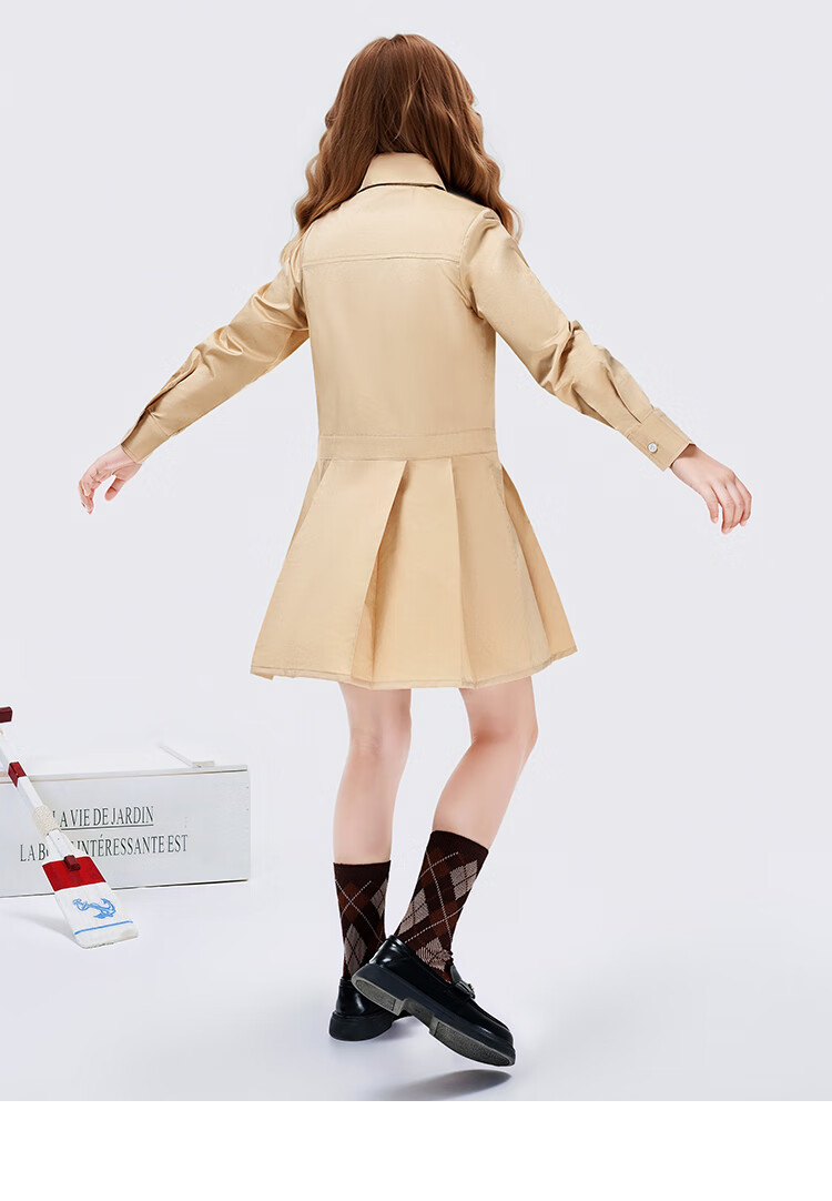 Navigare Girls' Dress Children's Skirt Student Long Dress Academy Style Comfortable Coastal Khaki 165 13