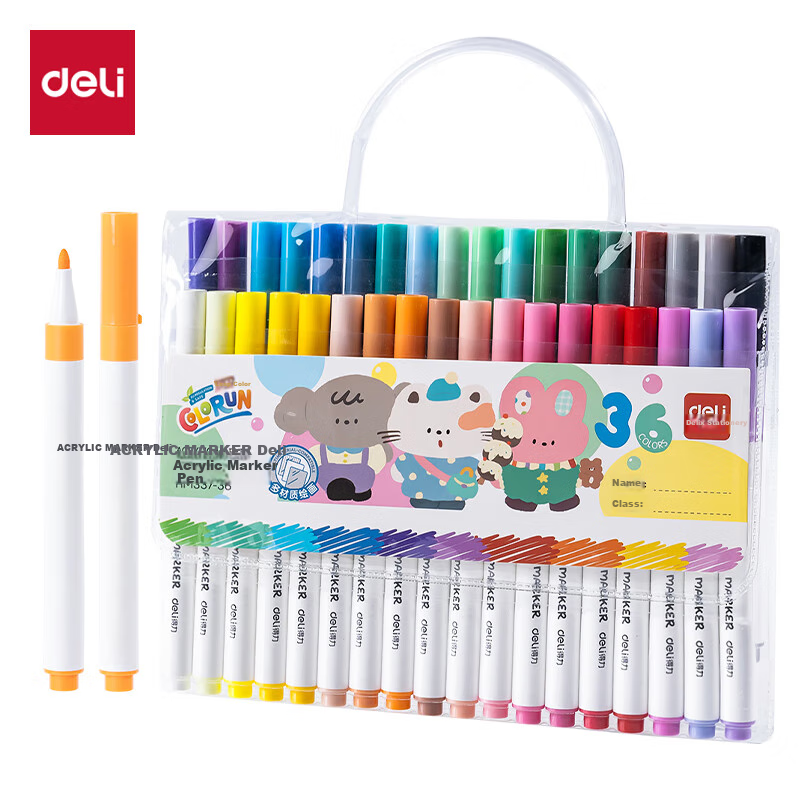 Deli [Back to School Stationery] 36-Color Acrylic Markers, Watercolor Pens, Easy-Grip Round Barrel, Student Tree Children's Coloring Drawing Fluorescent Pens, Bagged HM337-36 DIY Gift Art Educatio