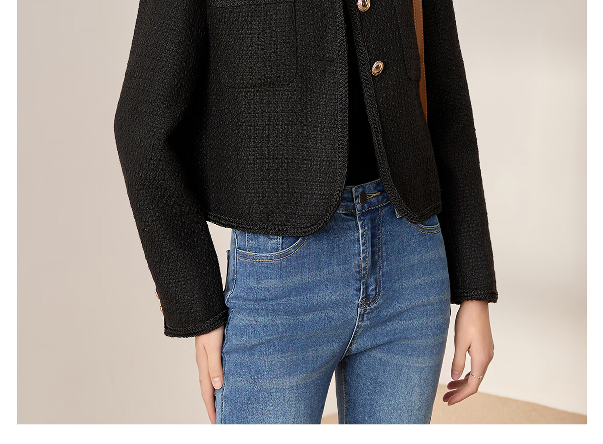 Chushen Spring And Autumn Short Jacket for Women, Exquisite Fashionable Chanel-Style Short Casual Coat Top S13KF3427 Black L 9